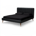 Cama con cabecero de paneles y base baja - negro