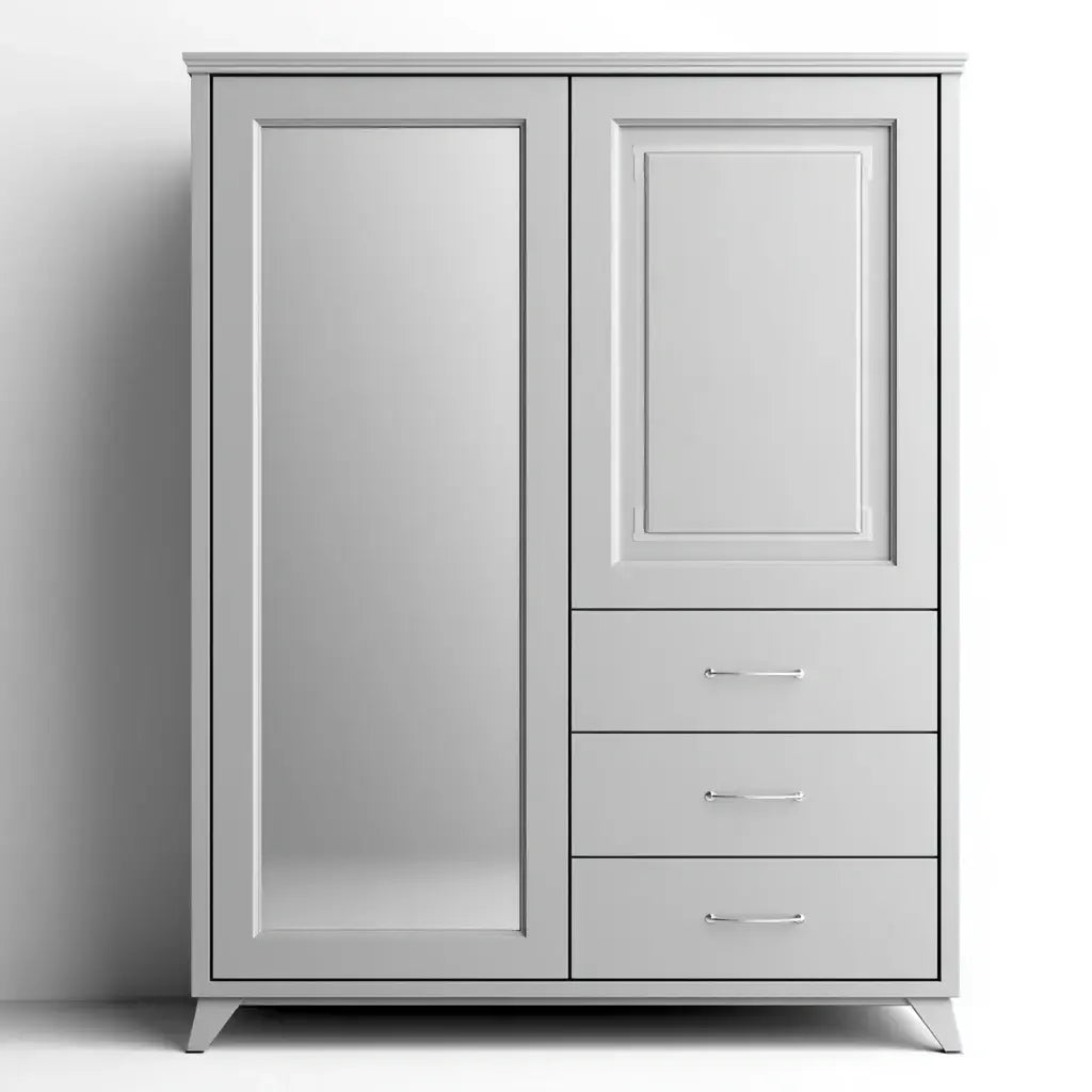 Armario con puertas molduradas y cajones laterales - gris