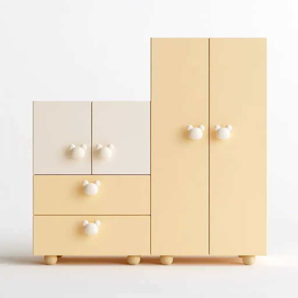 Armario con módulos escalonados con cajones - beige/amarillo