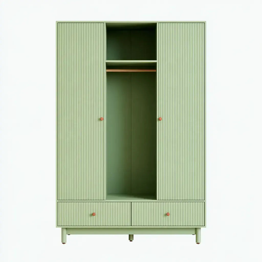 Armario con puertas estriadas y cajones inferiores - verde
